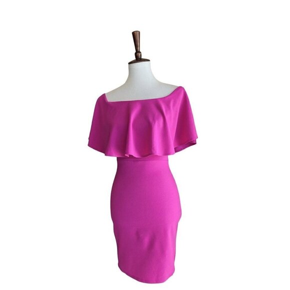 Soprano Dresses & Skirts - Soprano Womens Pink Ruffle Off-the-Shoulder Bodycon Dress Size S